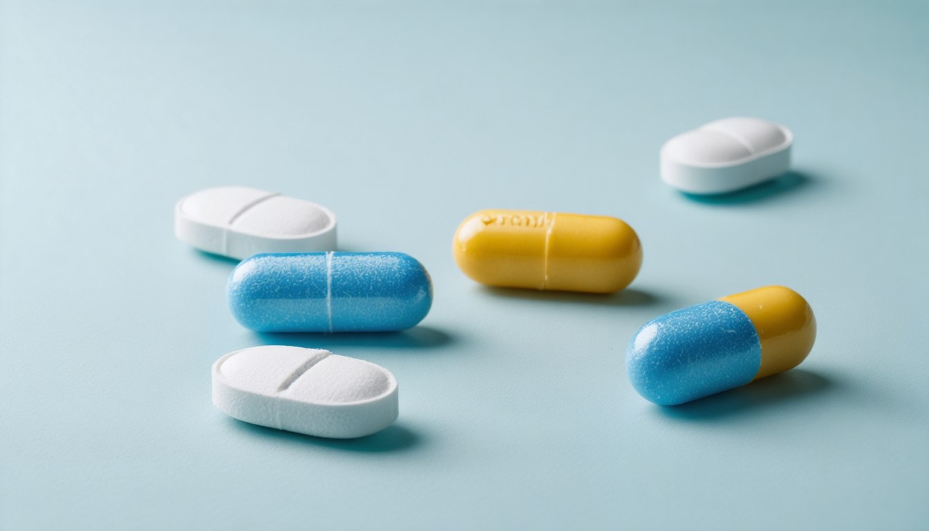 Blister pack of Vardenafil tablets with a glass of water on a bedside table, symbolizing treatment for erectile dysfunction